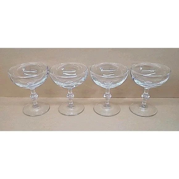 Set of 4 Vtg Libbey Georgian Clear Champagne Sherbet Coupe Glasses 4-3/8