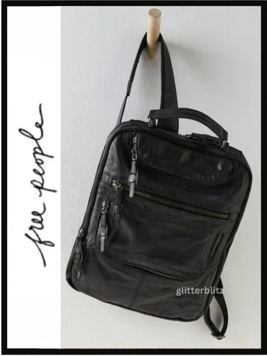 Free People East End Leather Backpack in True Black - FACTORY SEALED - LAST ONE!