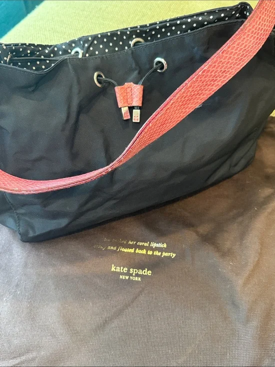 *Kate Spade Vintage Maddie Handbag Black Pink Drawstrings Closure with Dust Bag