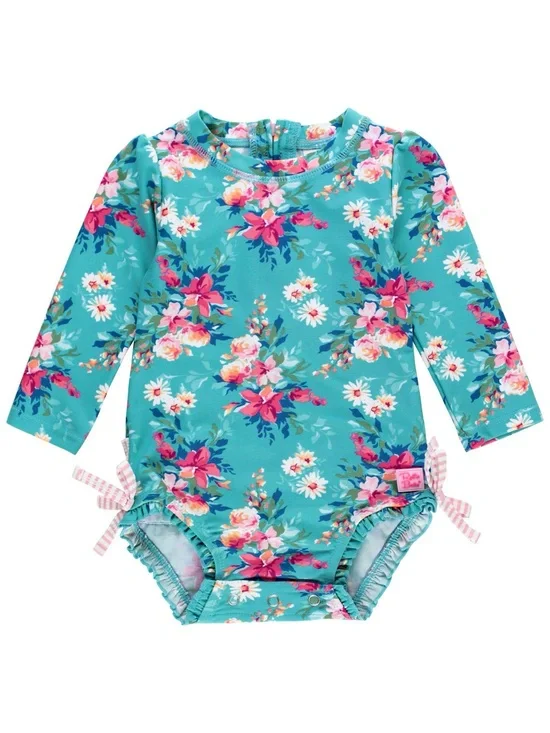 Ruffle Butts Fancy Me Floral Long-Sleeve One-Piece Swimsuit, size 12-18 months