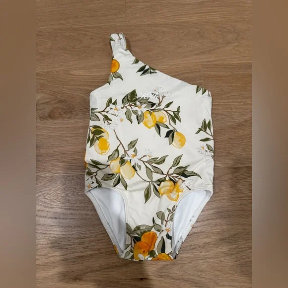 Kith Kids One-Shoulder One-Piece Swimsuit - Cream & Yellow Lemon Print (12-18)