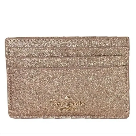 Kate Spade Gold Glitter Card Wallet Slim Card Case NWT