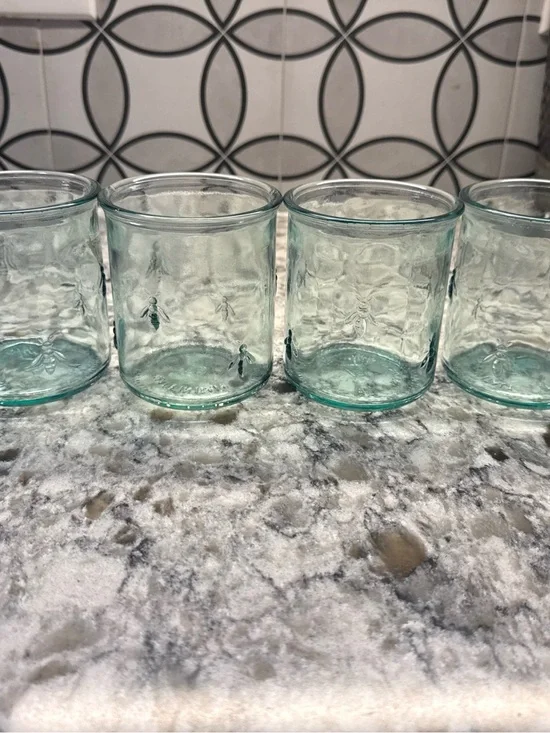 Set of 4 Aqua Glass Tumblers with Bee Motif Williams- Sonoma