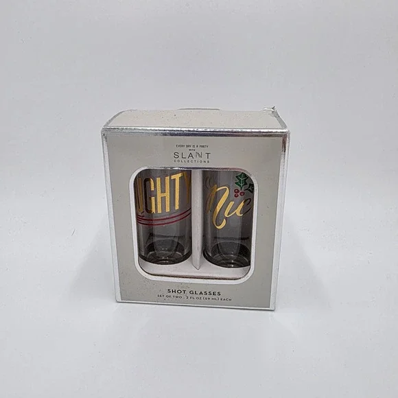 Slant Collections Naughty and Nice Shot Glass Set of 2 Christmas Holiday 2oz