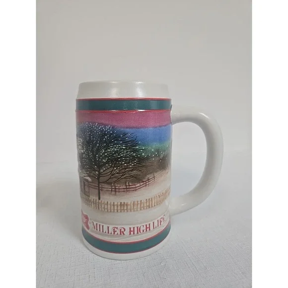 Vintage Miller High Life Holiday Traditions Beer Stein‎ Mug Winter Sleigh Scene