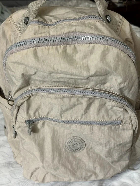 Kipling Light Beige Nylon Backpack with Front Pockets