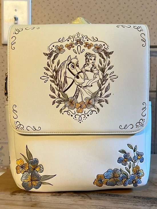 Disney Beauty and the Beast Belle and Philippe Floral Mink Backpack