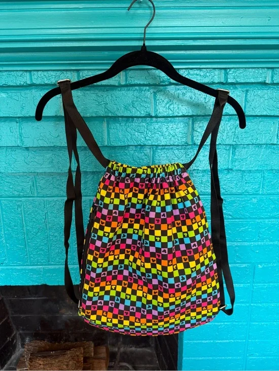 Disney Neon Checkerboard Drawstring Bag in Multi Colors