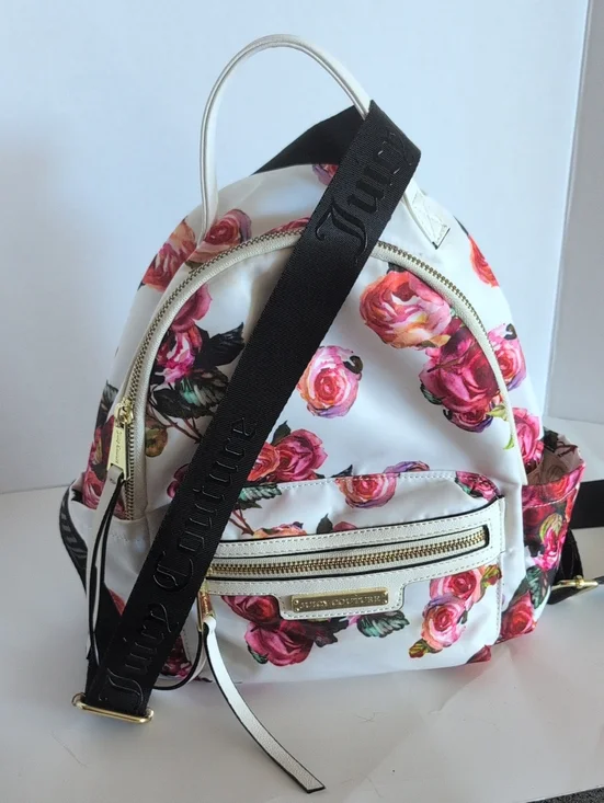 Juicy Couture Floral Mini Backpack - White with Pink Rose Print