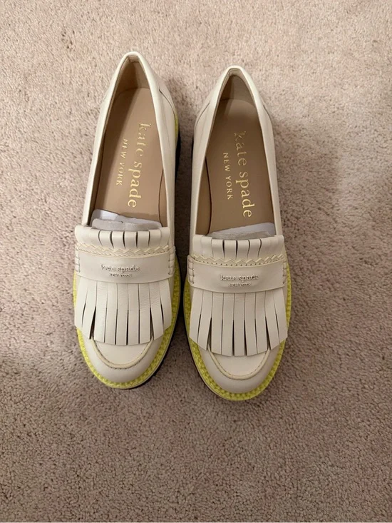 Kate Spade New York Leandra Lug Sole Kiltie Fringe Loafers Creamwith Yellow Trim