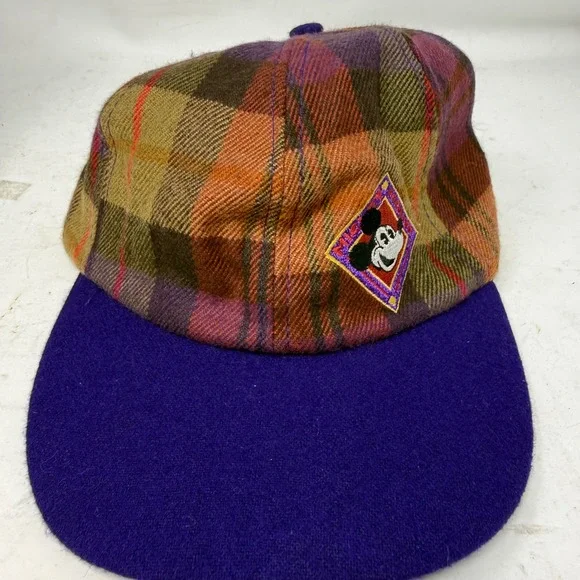 Vintage Mickey & Co Disney Wool Plaid Hat Purple Brim Fresh Caps Mens OSFM