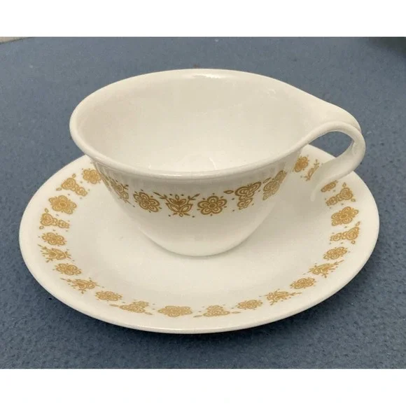 Vintage Corning Corelle Butterfly Gold Creamer/Syrup/Gravy Spout Cup‎ w/Saucer
