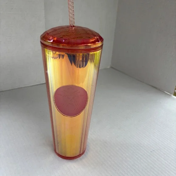 Starbucks 24oz Venti Iridescent Sunset‎ Orange Pink Tumbler Cold Cup 011113983
