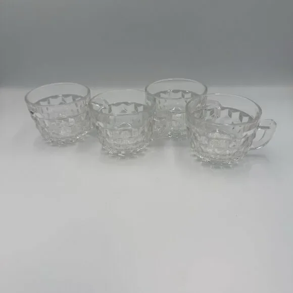 Fostoria 1960s American D-handle Elegant Glass Cubist Punch Orphan Set Of 4 READ