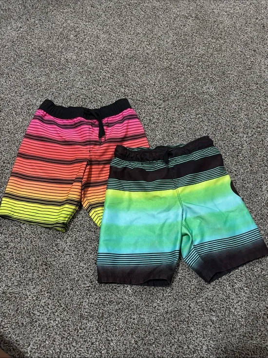 Kids' Rainbow Stripe Swim Shorts - Pink/Orange and Green/Blue
