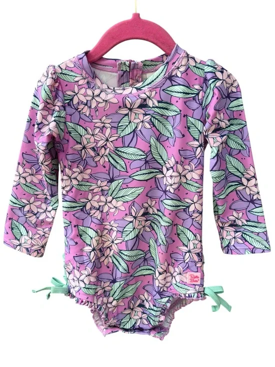 Ruffle Butts Purple Floral Long-Sleeve One-Piece Rashguard