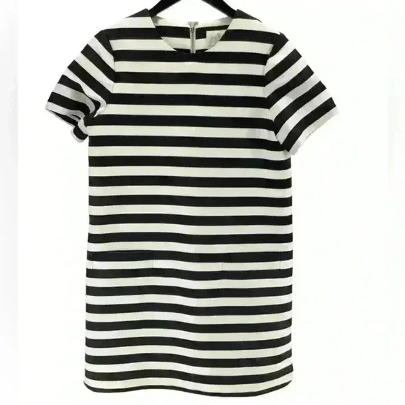 Kate Spade New York Black and Cream Midi Cotton/Silk Zippered Back Womens Size 8