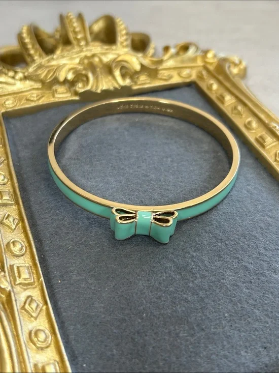 kate spade Gold-Tone Mint Enamel Bow Bangle Bracelet