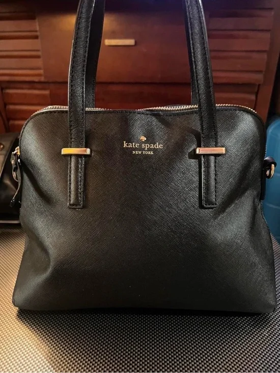 kate spade Black Saffiano Dome Satchel with Gold Hardware