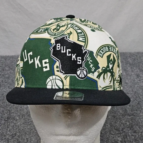 Milwaukee Bucks Hat Snapback Green AOP Wisconsin NBA 47 Brand Cap Basketball