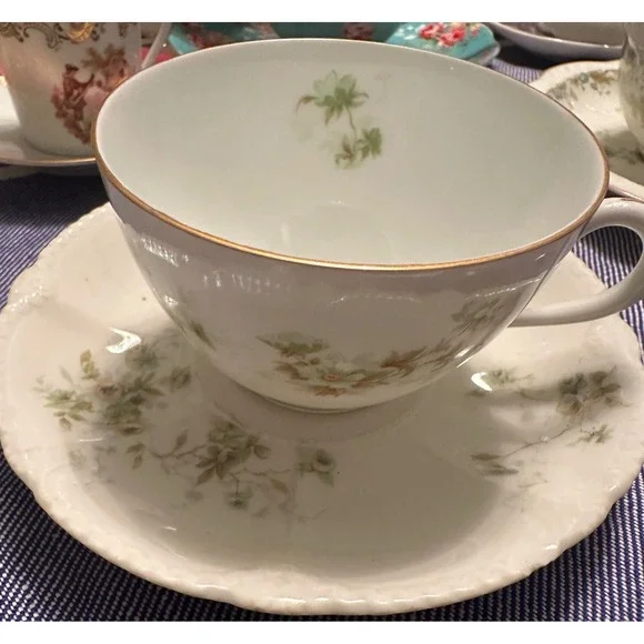 Theodore Haviland Schleiger 298 France‎ Antique Tea Cup Saucer Set Floral