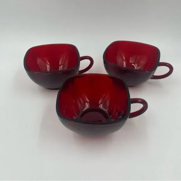 Vintage Anchor Hocking Square Glass‎ Teacup Set of 3