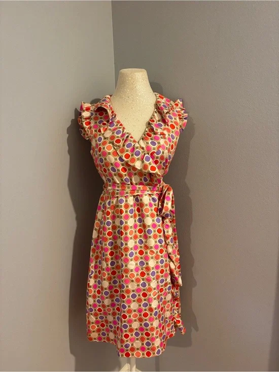 kate spade Pink & Red Polka Dot Wrap Midi Dress