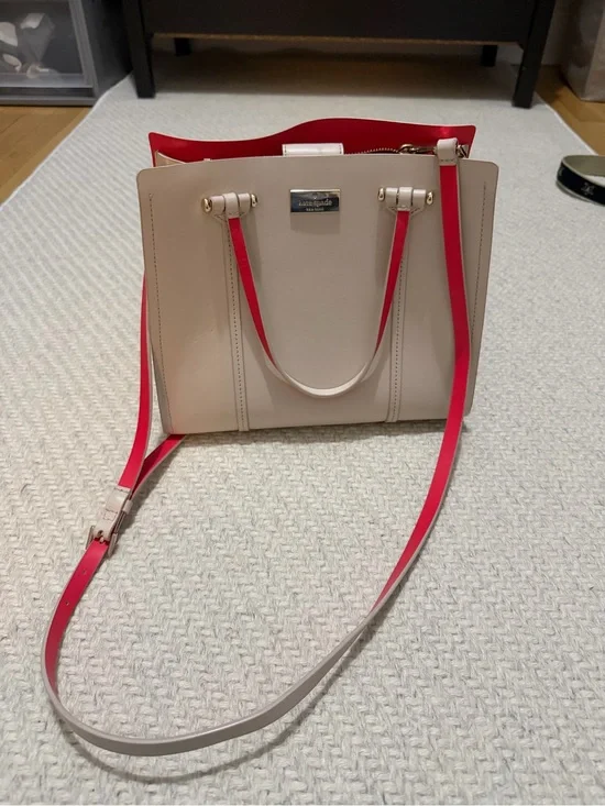 kate spade Cream and Hot Pink Leather Shoulder Tote