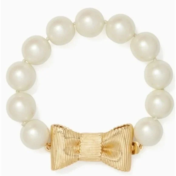 Kate Spade All Wrapped Up Pearl Gold Bow Bracelet‎