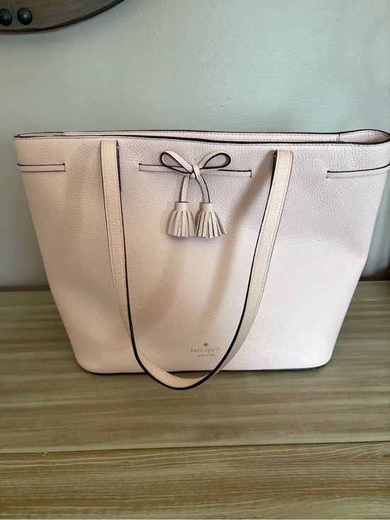 Kate Spade New York Light Pink Leather Tote Bag with Tassel