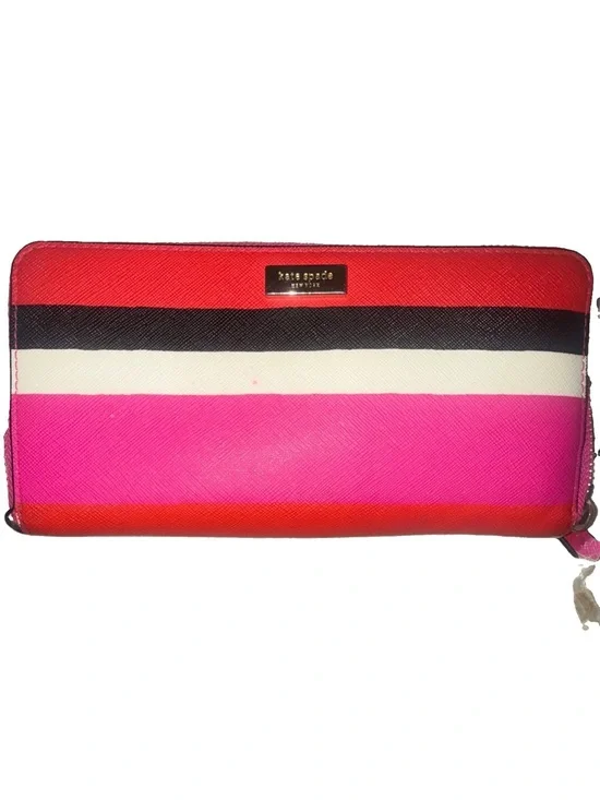 kate spade Striped Zip Wallet in Red, Pink, Black & Cream