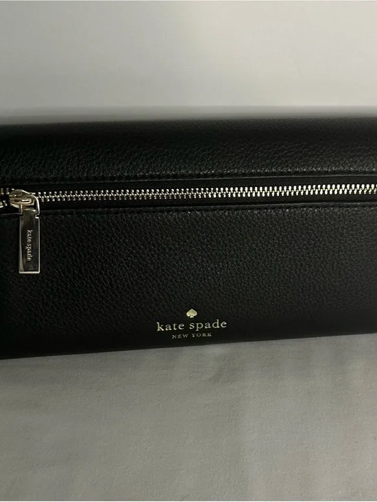Kate Spade Marti Black Pebbled Leather Flap Zip Clutch Wallet