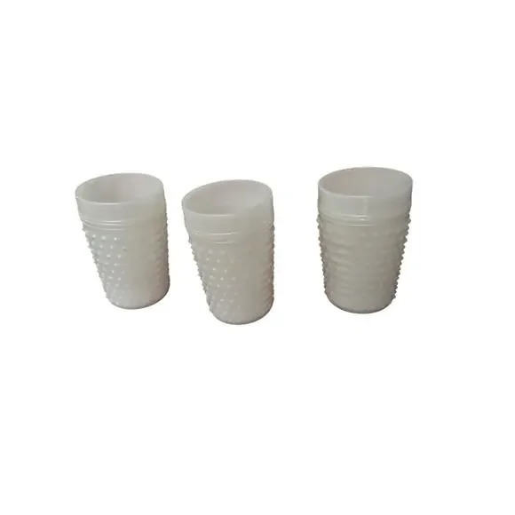 3 Beautiful Vintage Hobnail Milk Glass Cup Juice Water Drink 4.25