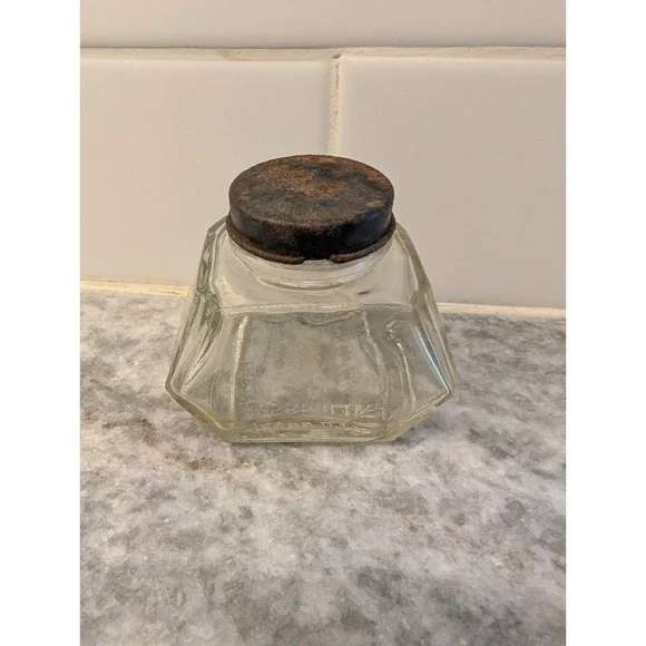 Vintage Waterman's 2 ounce Ink Glass Bottle With‎ Metal Lid