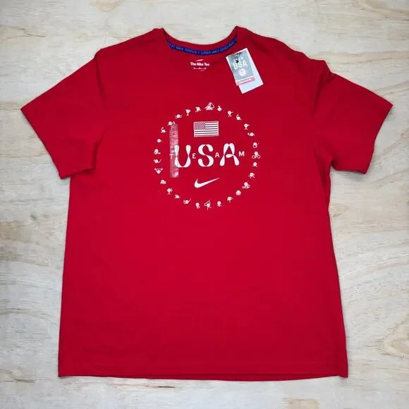 NEW Team USA Nike Mens Red Premium Essentials Icon Short Sleeve Shirt XL