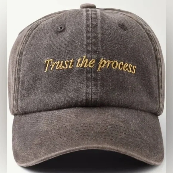Active After Coffee Embroidered 'Trust the process' Adj Cap in Brushed Grey