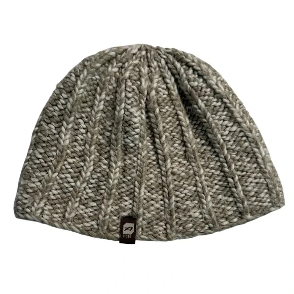Orage Beanie Hat Beige Cream Wool Blend Chunky Rib Knit Fleece Lined Winter Ski