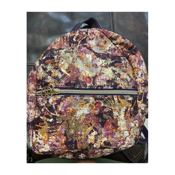 Sonia Kashuk Mini Backpack Cosmetic Bag Purple Gold Metallic Floral 9x7.5x4