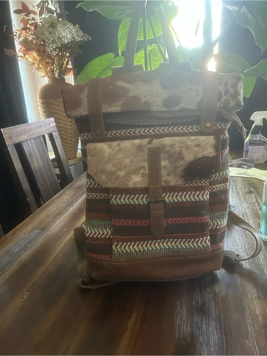 Myra Bag Brown Multi-Patterned Cowhide Accent Backpack