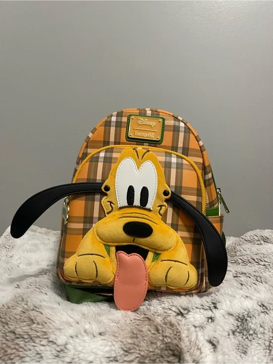 Loungefly Disney Pluto Plaid Mini Backpack - Yellow/Orange/Green