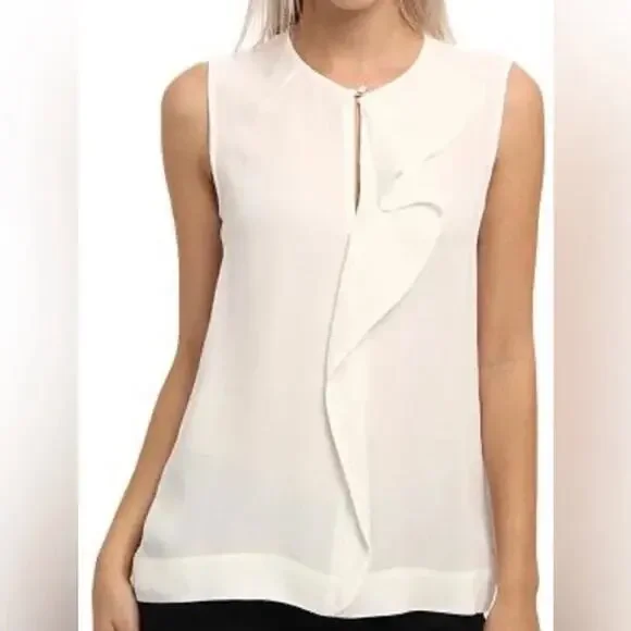 Kate Spade Edison Top White Ruffle Front Blouse Size 4