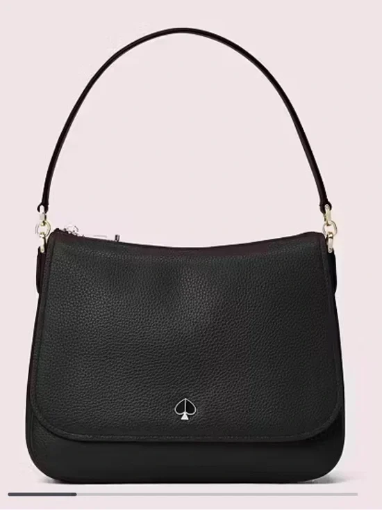 Kate Spade New York Polly Convertible Flap Leather Handbag Shoulder Strap Black