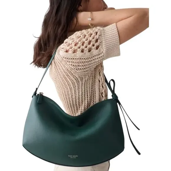 Kate Spade Loop Large Shoulder Bag Pebble Leather Midnight Green