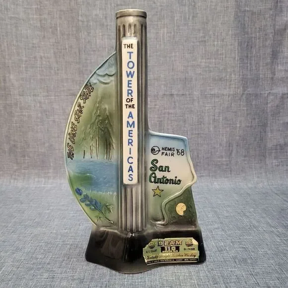 Vintage 1968 Jim Beam Bourbon Decanter San Antonio Fair Tower Of Americas Empty