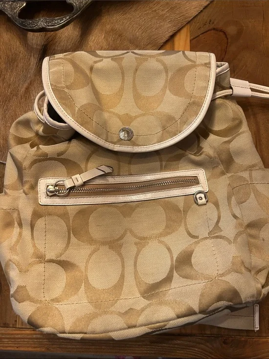 Coach Signature Canvas Drawstring Backpack in Khaki
