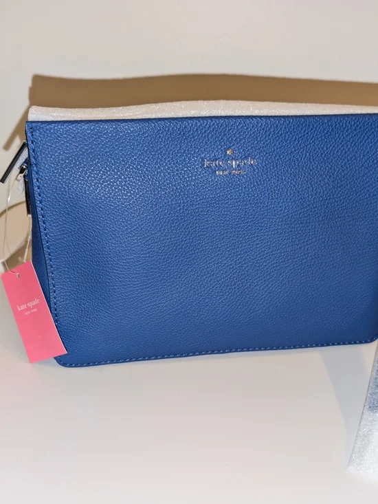 kate spade cobalt blue pebble leather wristlet clutch