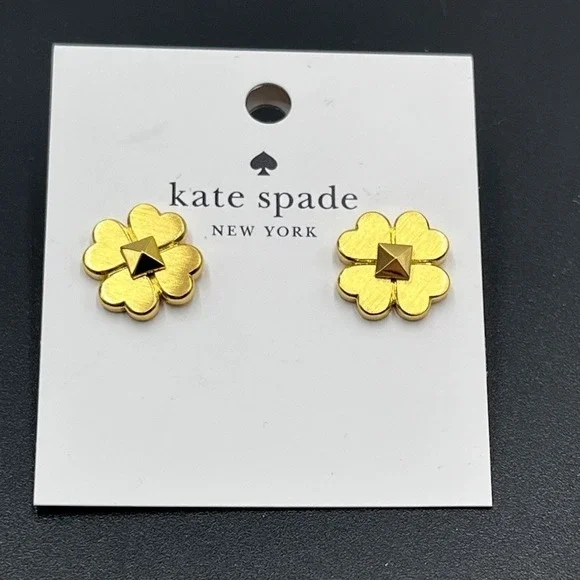 Kate Spade New York Spade And Flowers Earrings Studs Brushed Gold New‎