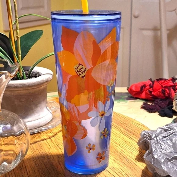 Starbucks  2024 Blue Dichronic Magnolia and FlowersTumbler