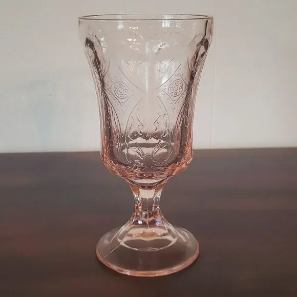 Gorgeous Vintage Blush Pink Heavy Depression Glass Water Goblet