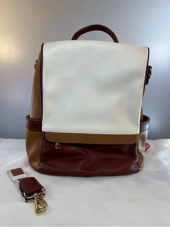 Tricolor Leather Backpack - Cream, Tan & Burgundy